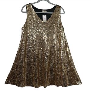 Wishlist Gold Sequin Sleeveless Mini Dress Women's Medium New